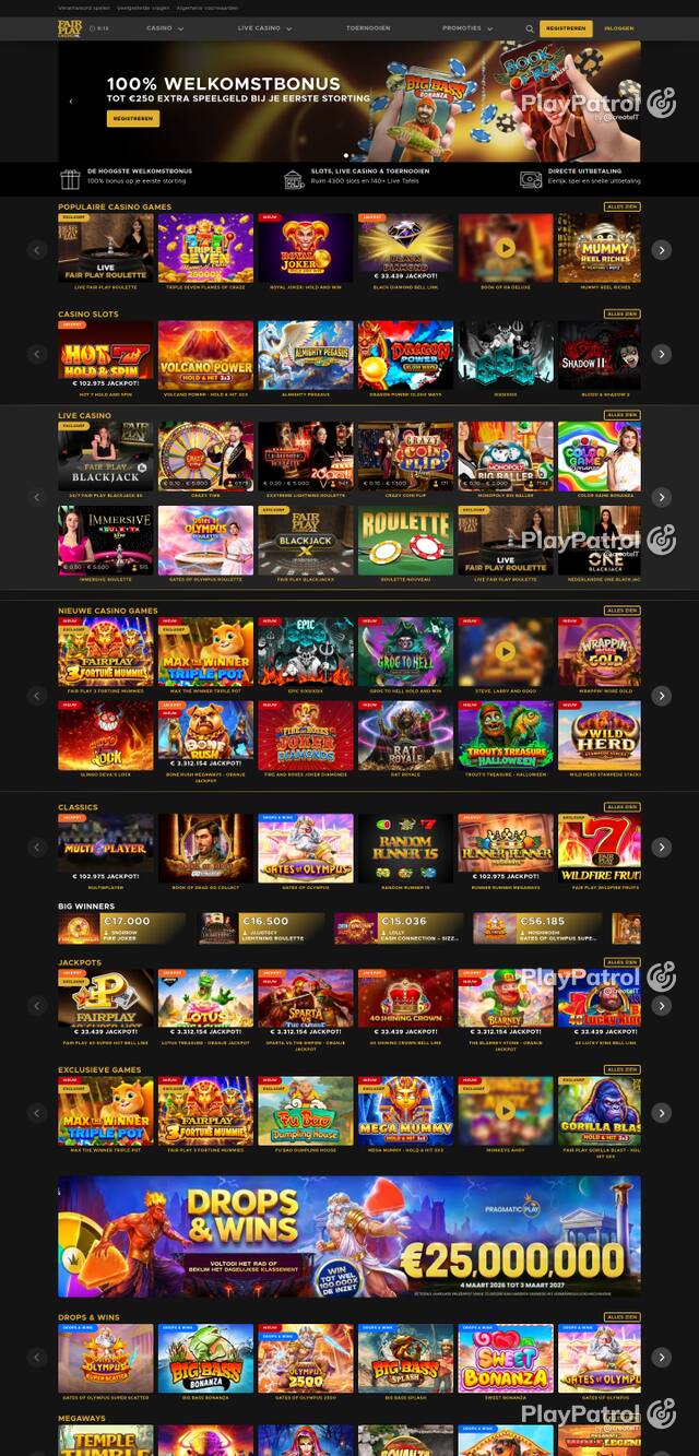 Capture of the front page of Fair Play Casino (fairplaycasino.nl) on 25 October 2026