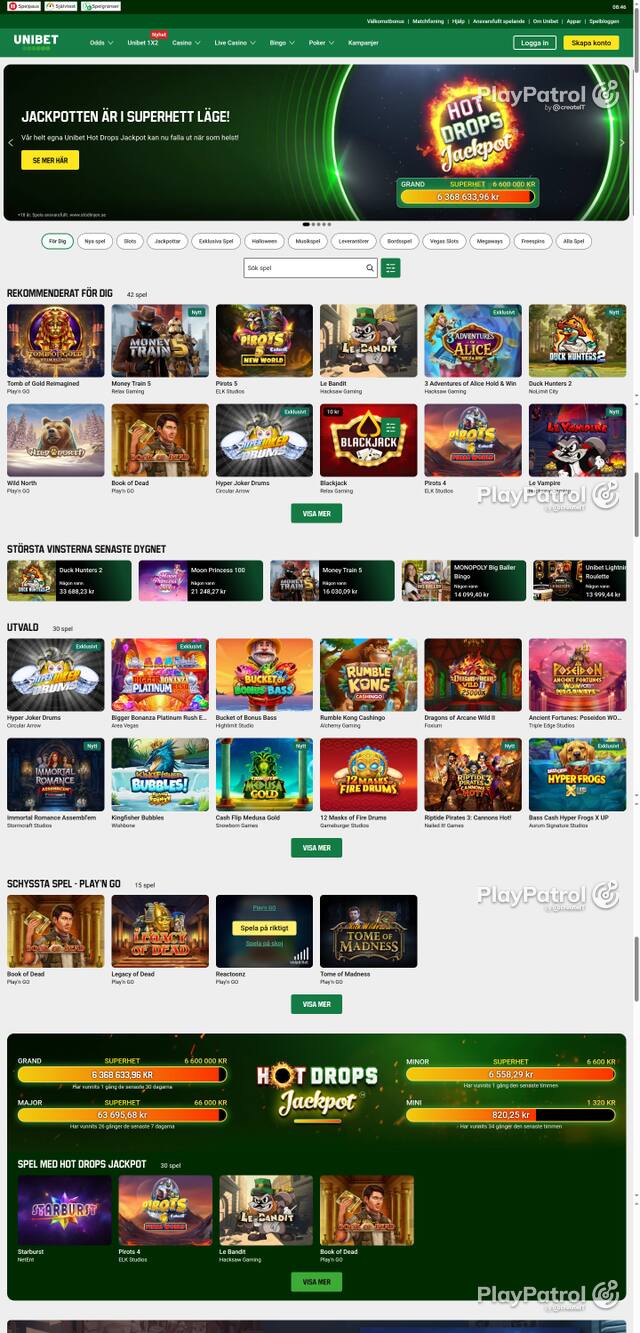 Capture of the front page of unibet.se (unibet.se) on 20 October 2026