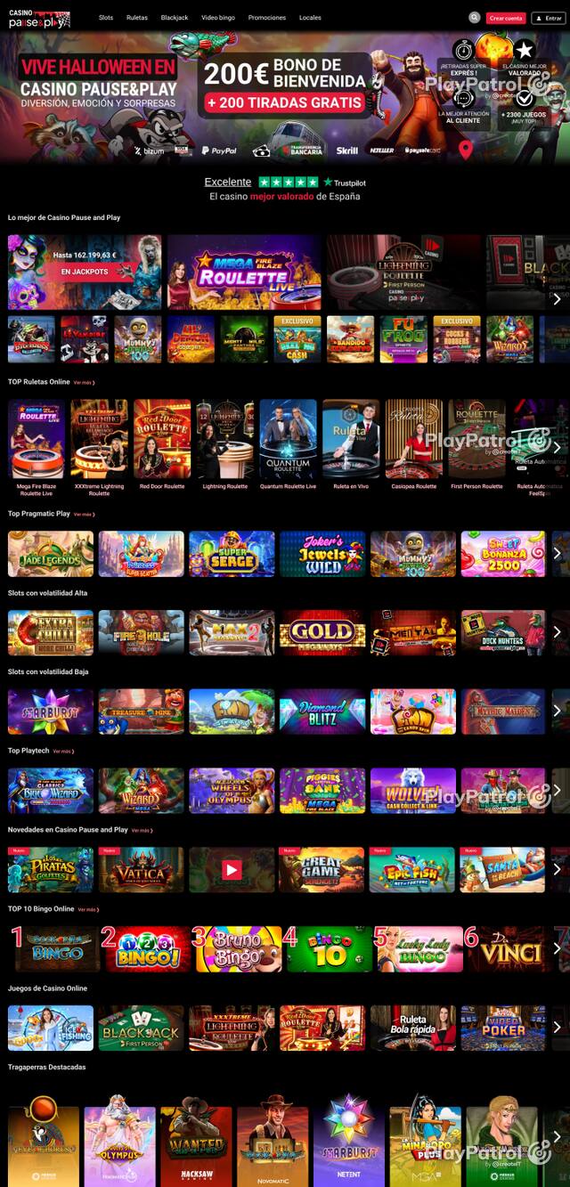 Capture of the front page of Casino Pause and Play (casinopauseandplay.es) on 6 October 2026