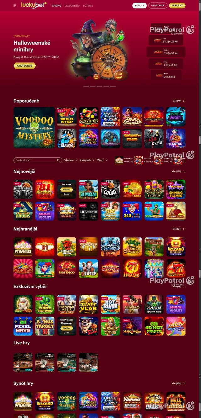Capture of the front page of LuckyBet (luckybet.cz) on 28 October 2026