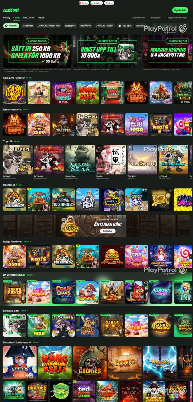 Capture of the front page of comeon.com (comeon.com) on 18 October 2026