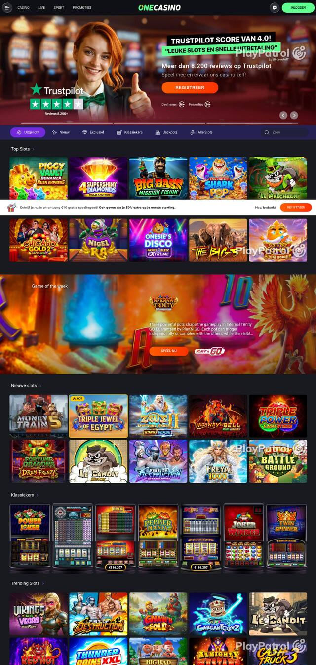 Homepage capture of One Casino recorded during the scan