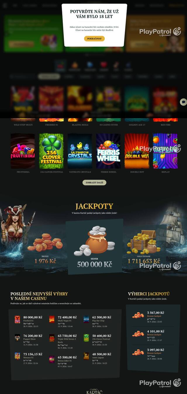 Homepage capture of Casino Kartac recorded during the scan