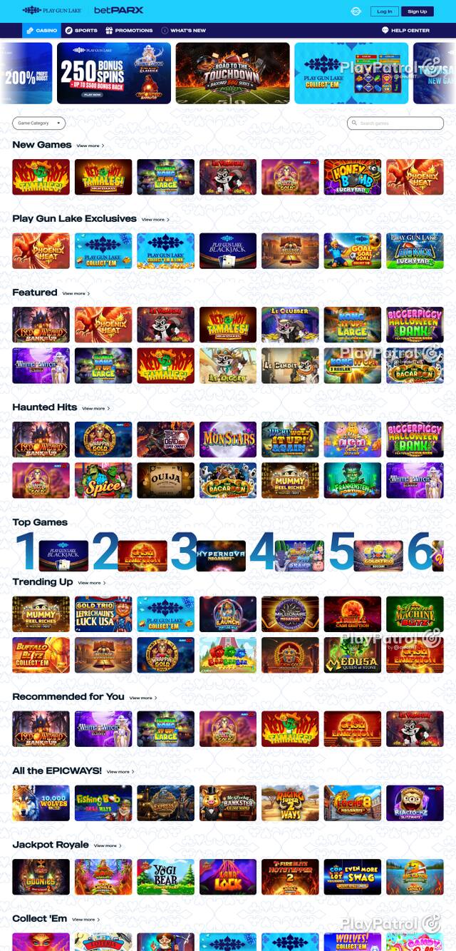 Front page of playgunlake.com as captured on 29 October 2026