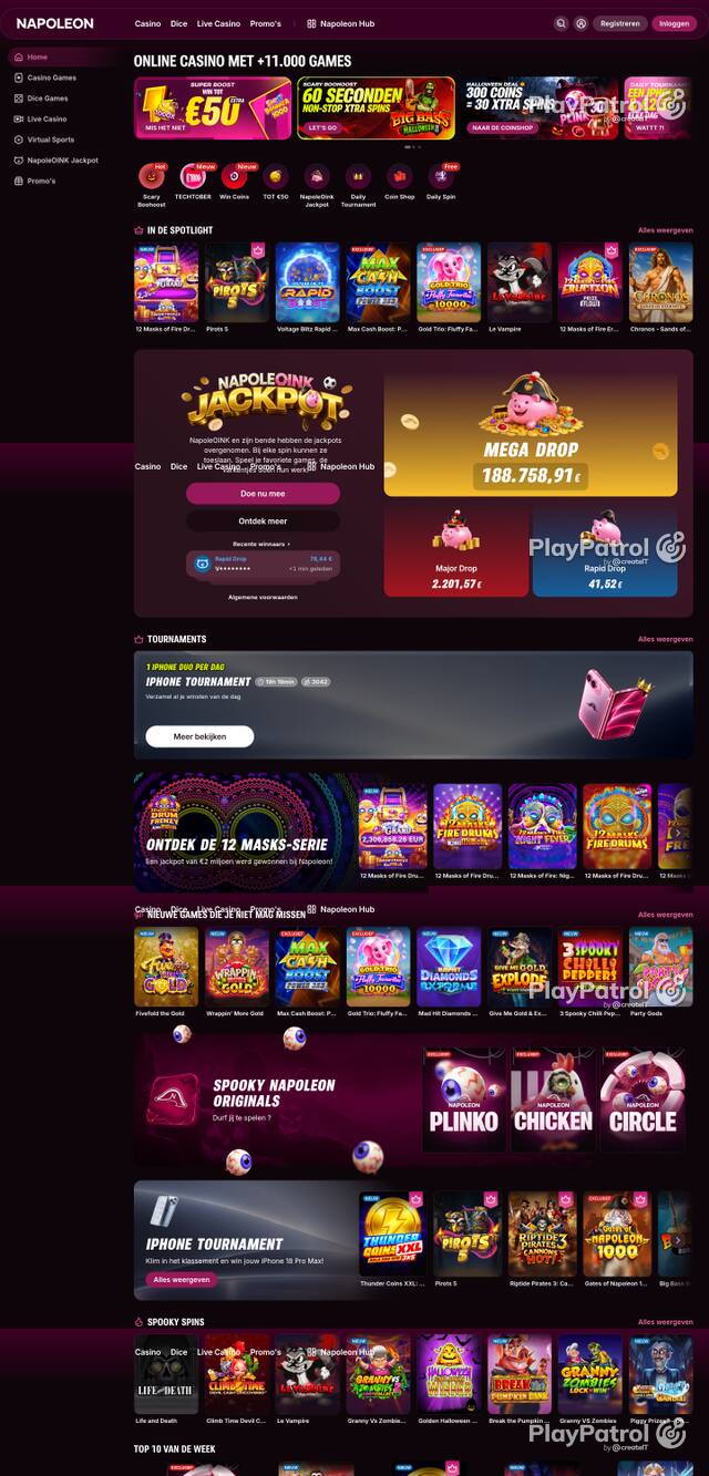 Capture of the front page of napoleoncasino.be (napoleoncasino.be) on 30 October 2026