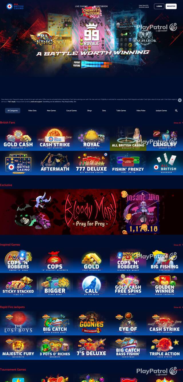 Homepage capture of All British Casino recorded during the scan