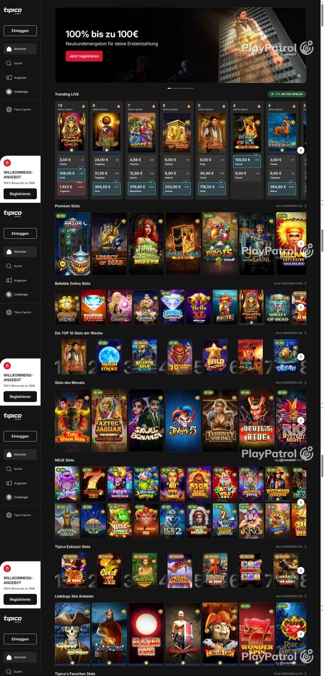 Capture of the front page of Tipico Games (games.tipico.de) on 21 October 2026