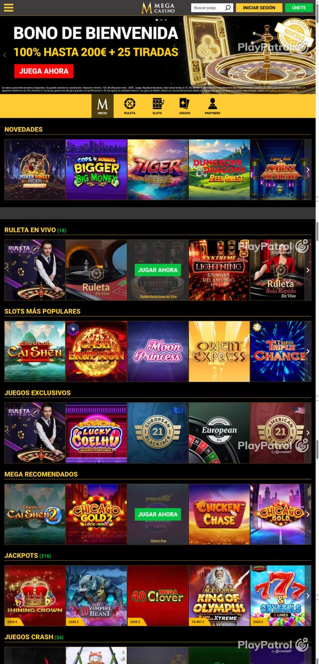 Capture of the front page of Mega Casinos (megacasinos.es) on 30 October 2026