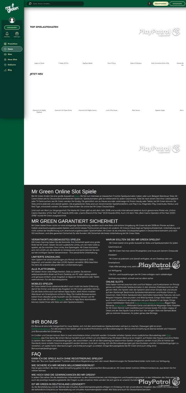 Capture of Mr Green recorded during the scan