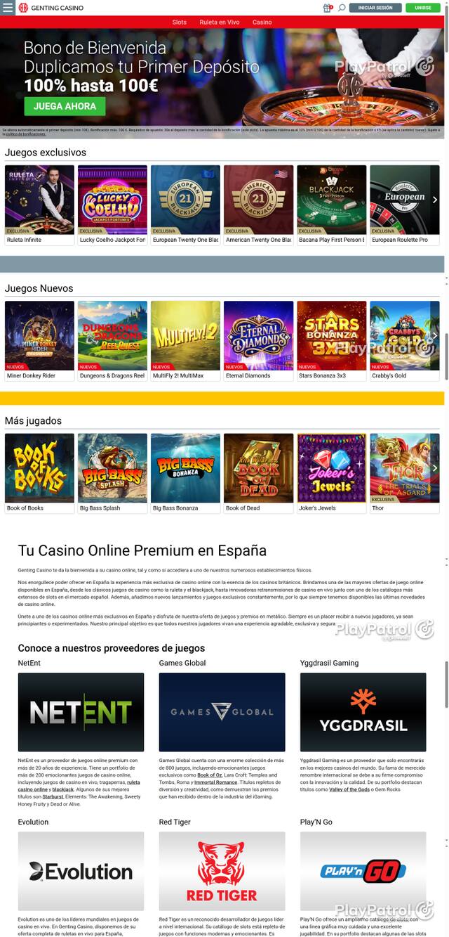Capture of the front page of Genting Casino (gentingcasino.es) on 25 October 2026