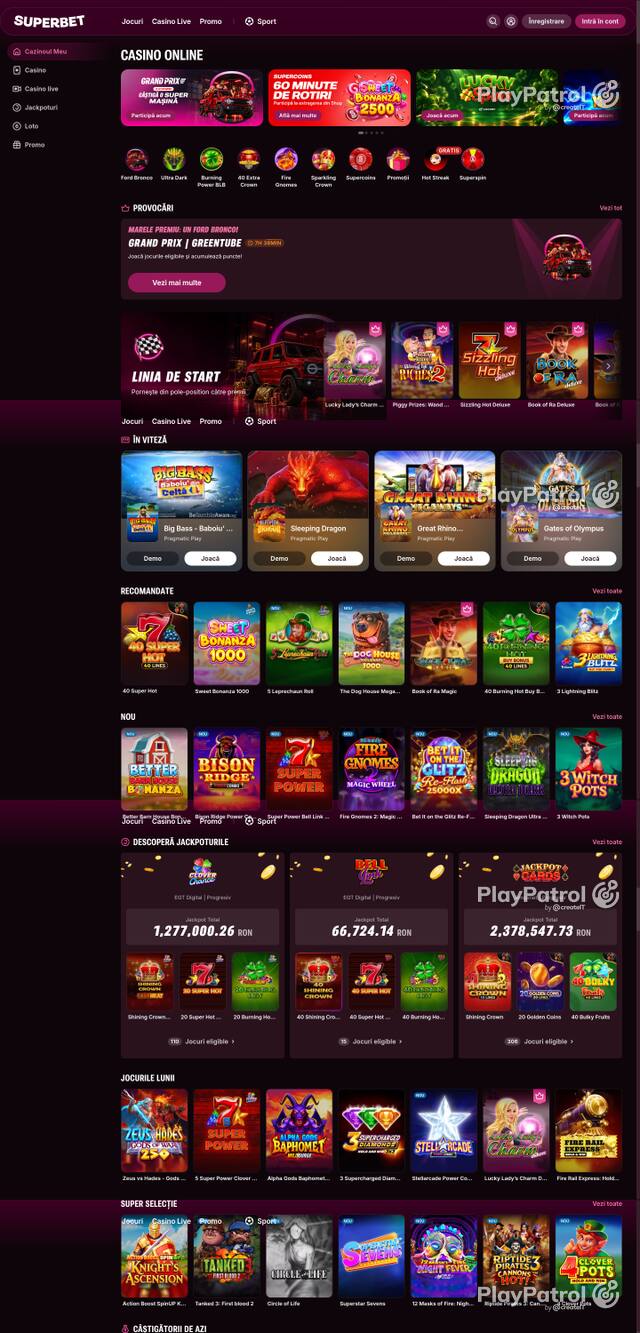 Capture of the front page of Superbet (superbet.ro) on 20 October 2026