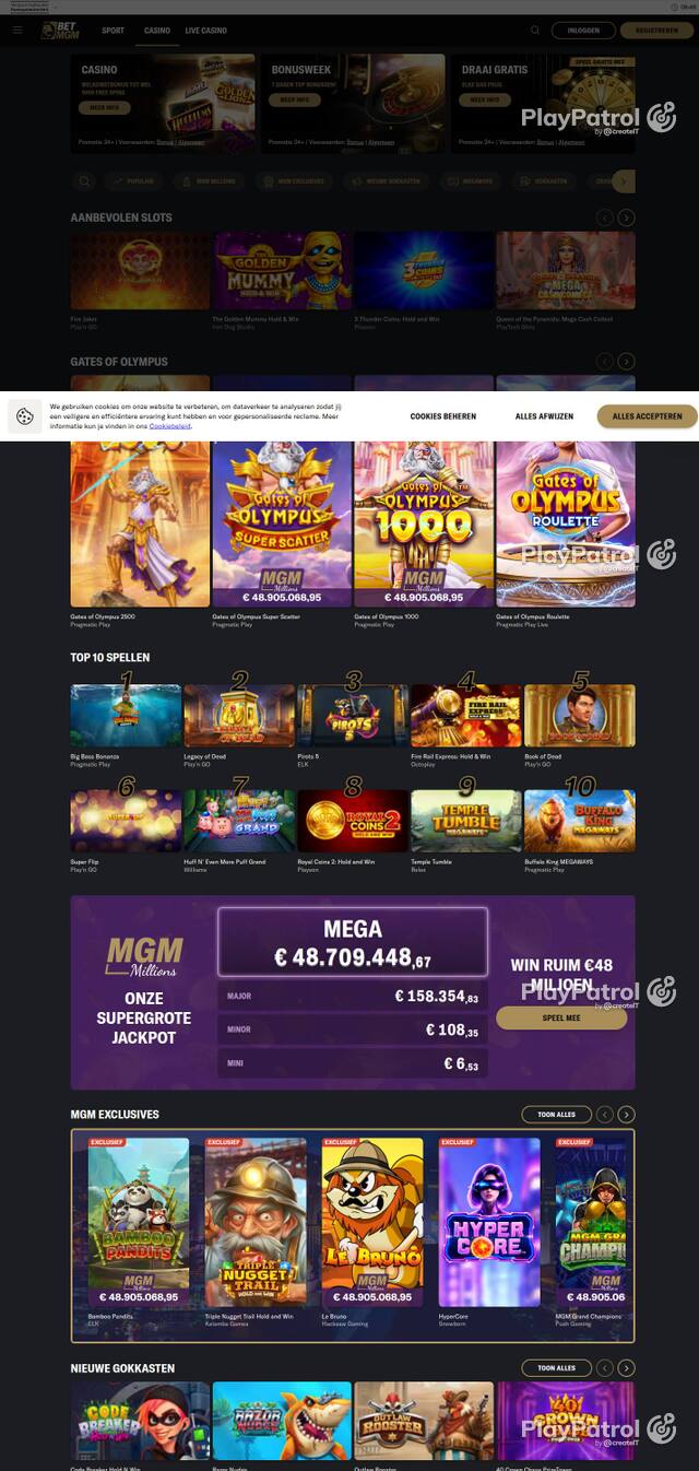 Capture of the front page of BetMGM (betmgm.nl) on 3 October 2026