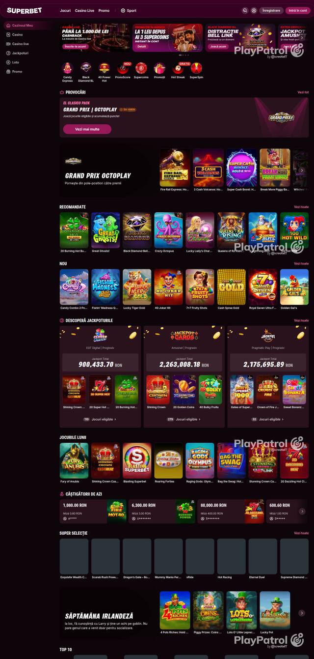 Capture of the front page of Superbet (superbet.ro) on 4 October 2026