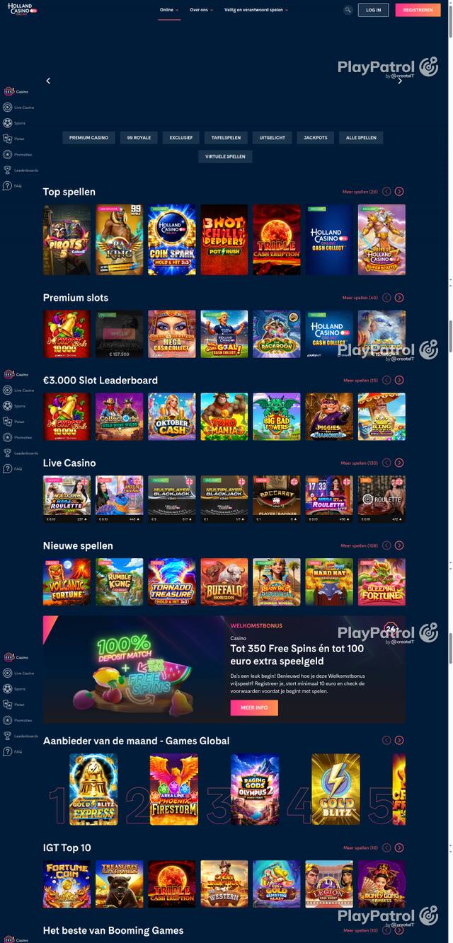 Capture of the front page of Holland Casino (hollandcasino.nl) on 11 October 2026