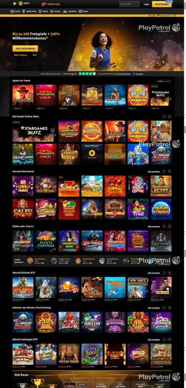 Capture of the front page of StarGames (stargames.de) on 17 October 2026