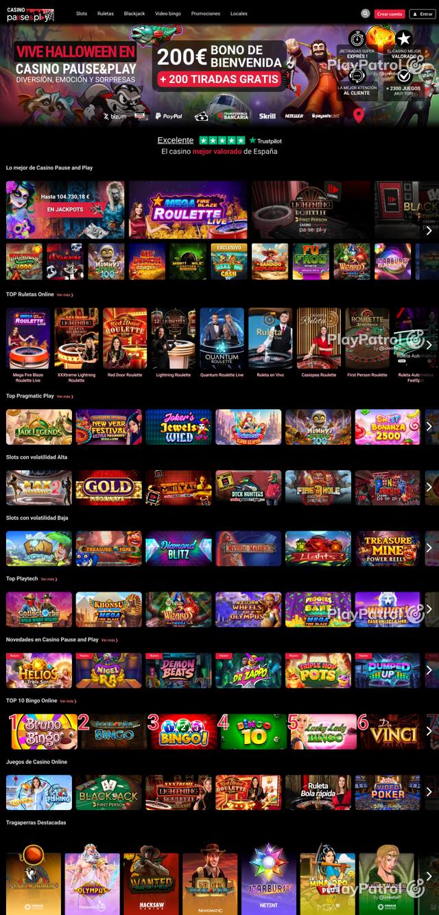 Capture of the front page of Casino Pause and Play (casinopauseandplay.es) on 18 October 2026