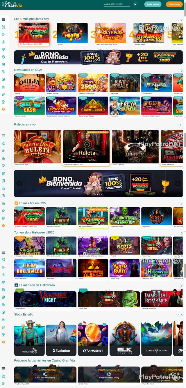 Capture of the front page of Casino Gran Vía (casinogranvia.es) on 28 October 2026