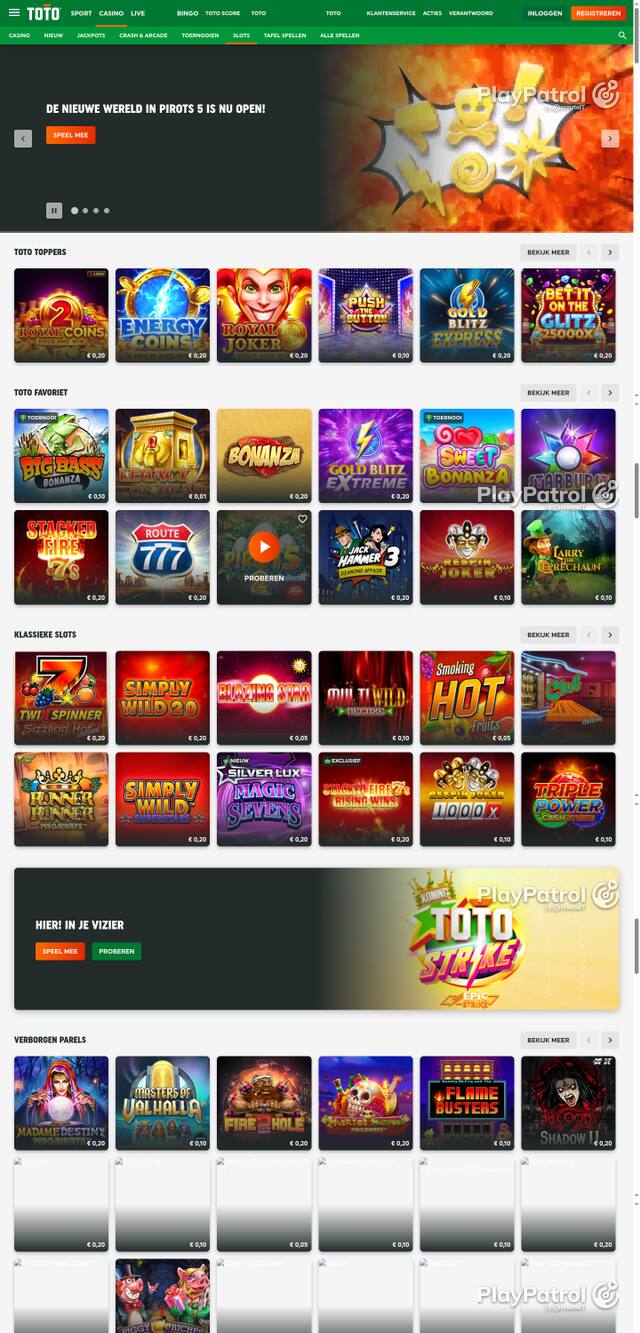 Capture of the front page of TOTO Casino (casino.toto.nl) on 10 October 2026