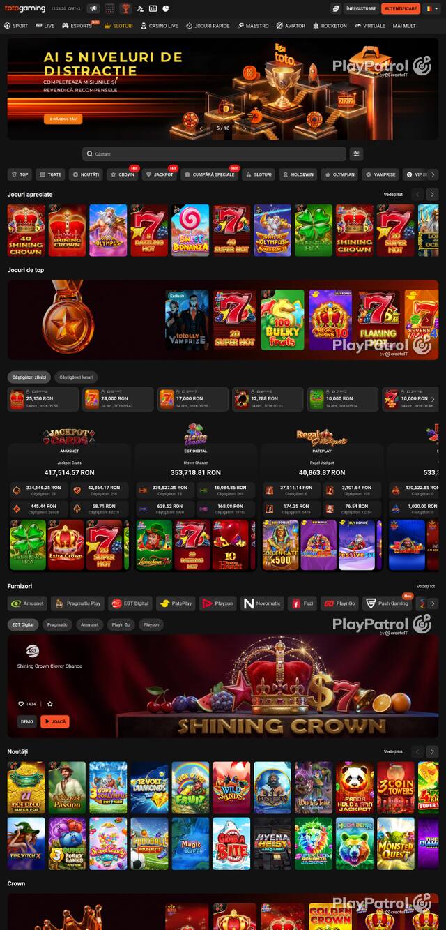 Capture of the front page of Totogaming (totogaming.ro) on 24 October 2026