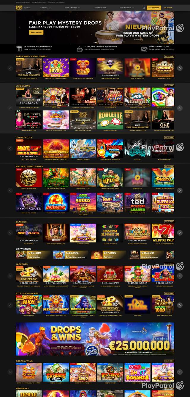 Capture of the front page of Fair Play Casino (fairplaycasino.nl) on 17 October 2026