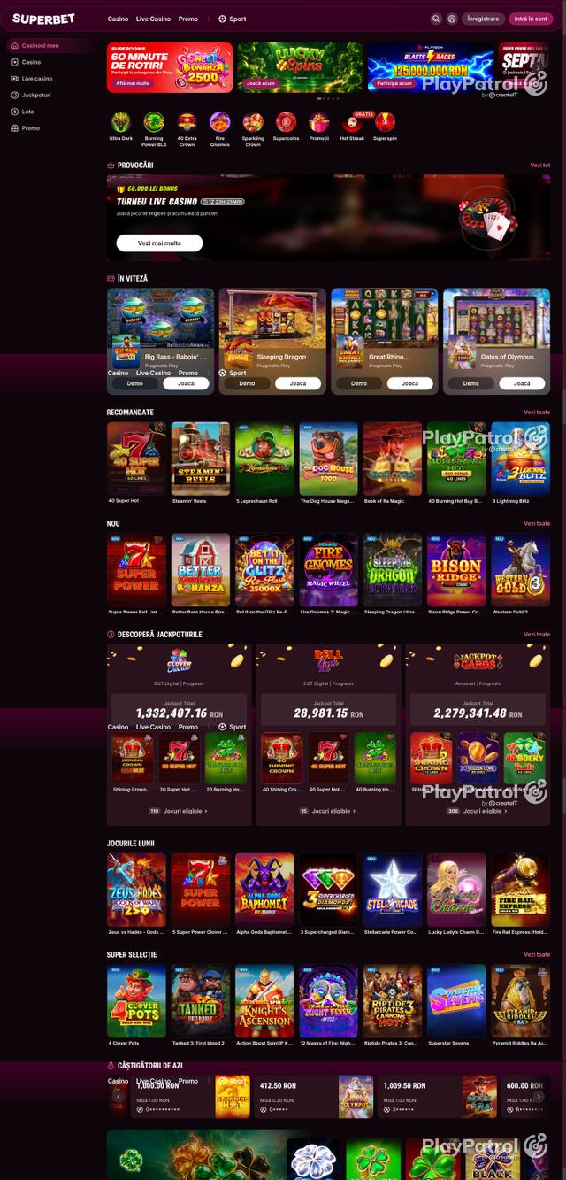 Capture of the front page of Superbet (superbet.ro) on 21 October 2026
