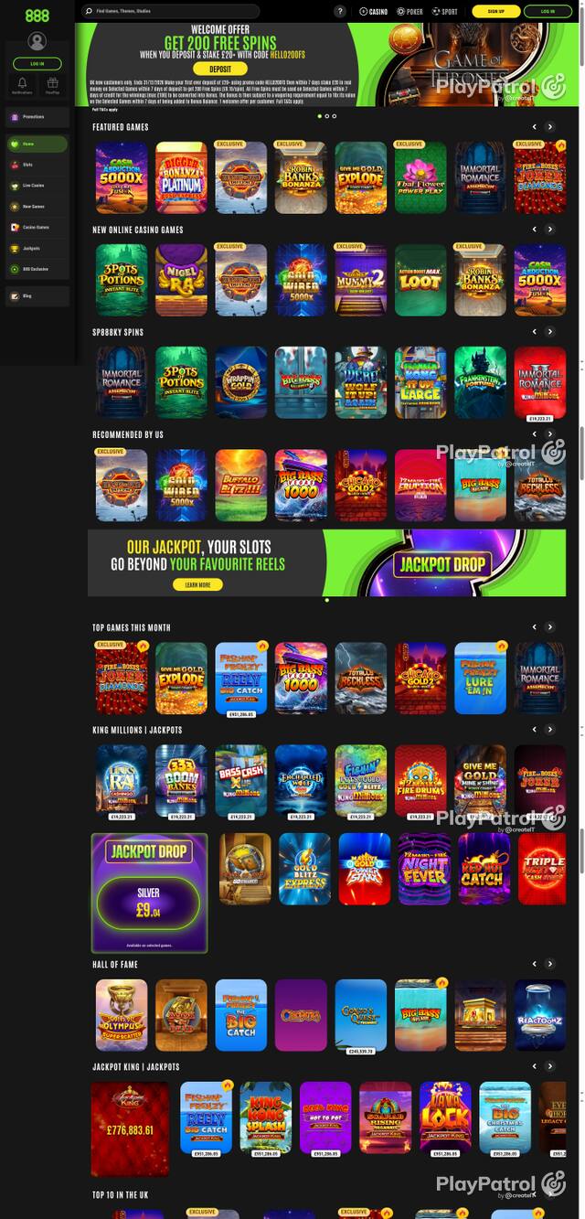 Capture of the front page of 888casino (888casino.com) on 21 October 2026