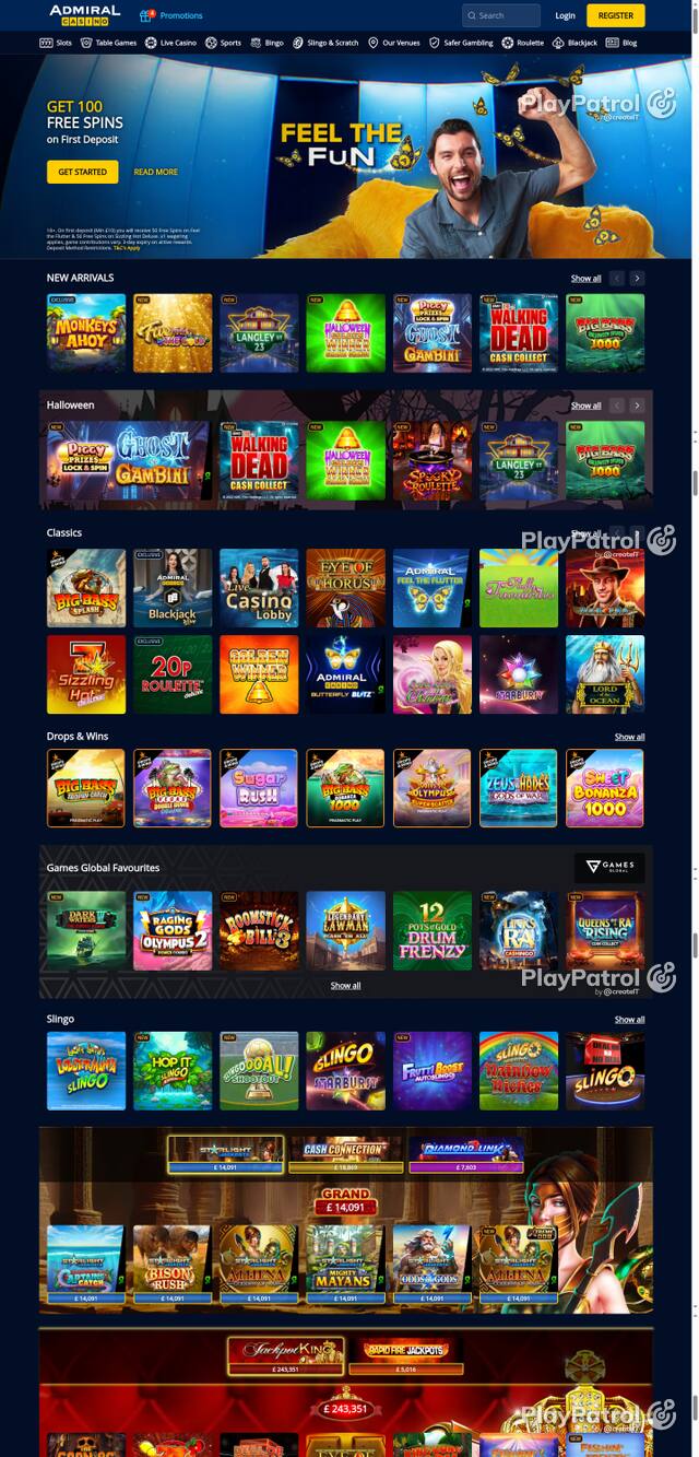 Capture of the front page of Admiral Casino (admiralcasino.co.uk) on 30 October 2026
