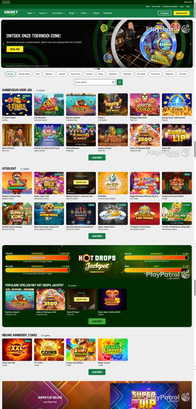 Capture of the front page of Unibet (unibet.nl) on 28 October 2026