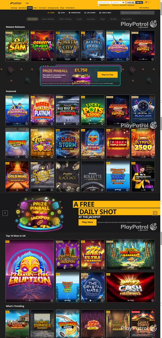 Capture of the front page of Betfair Casino (casino.betfair.com) on 28 October 2026
