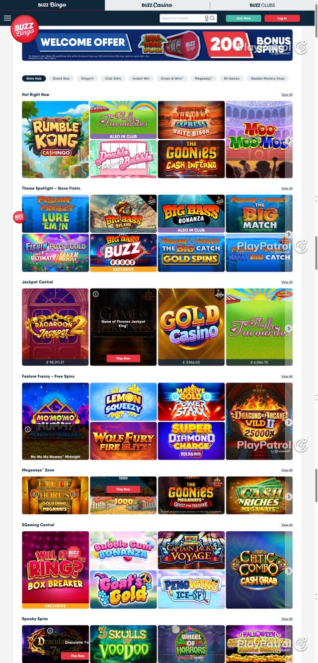 Capture of the front page of Buzz Bingo (buzzbingo.com) on 26 October 2026
