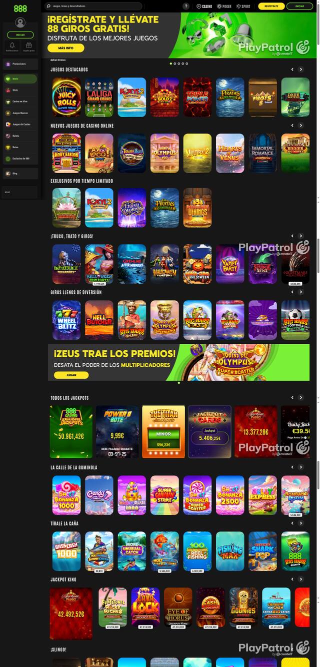 Capture of the front page of 888 (888casino.es) on 6 October 2026