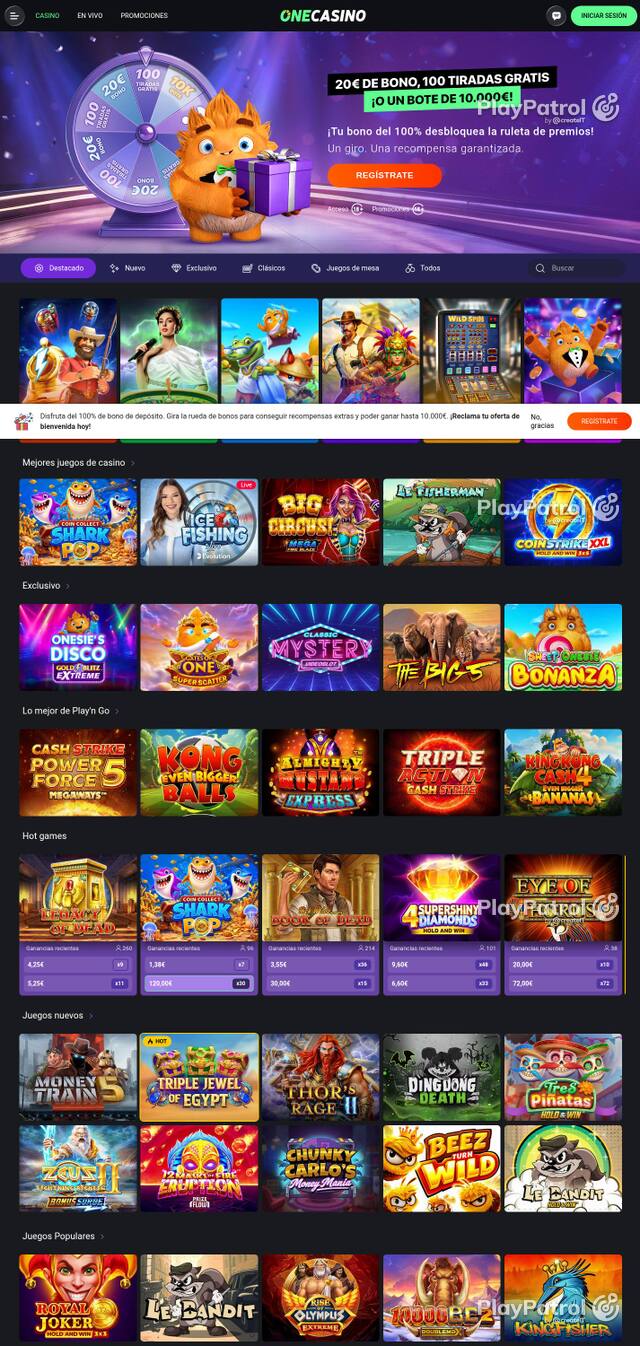 Homepage capture of One Casino recorded during the scan