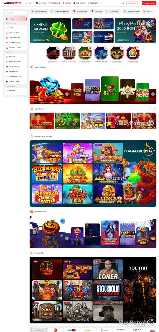 Capture of the front page of Winmasters (winmasters.ro) on 22 October 2026