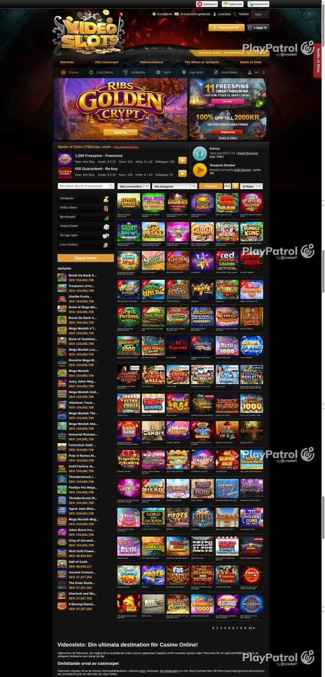Capture of the front page of videoslots.com (videoslots.com) on 21 October 2026