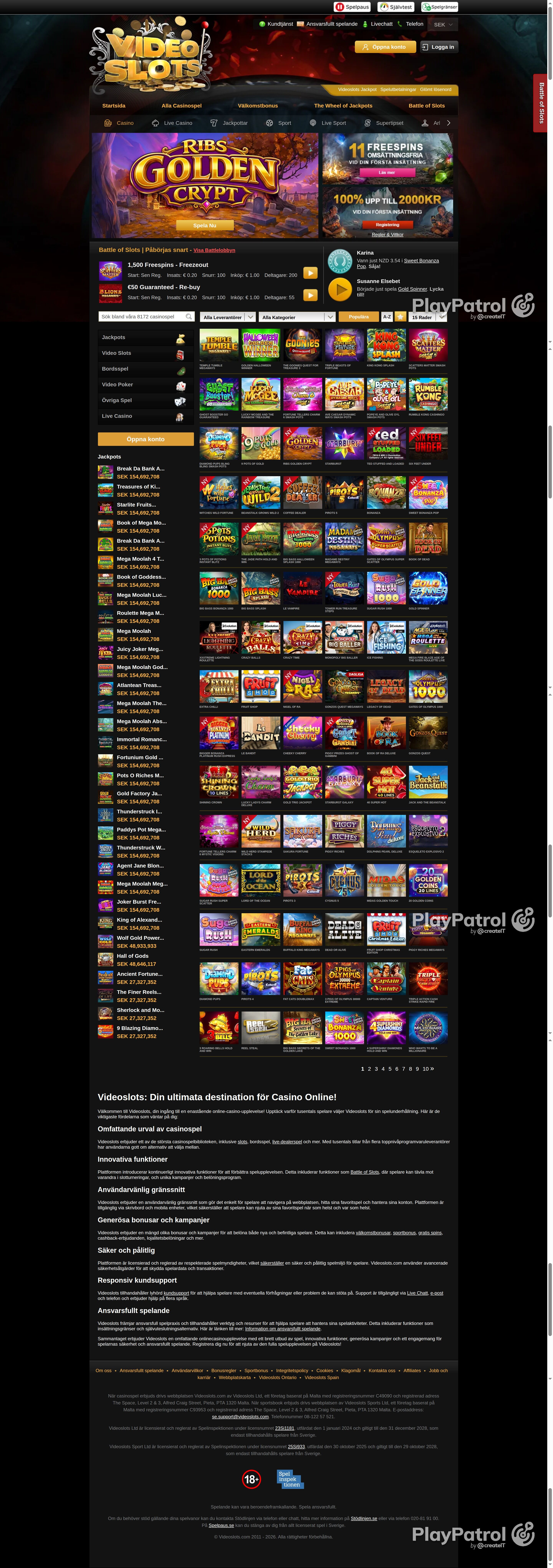 Full capture of videoslots.com recorded during the scan
