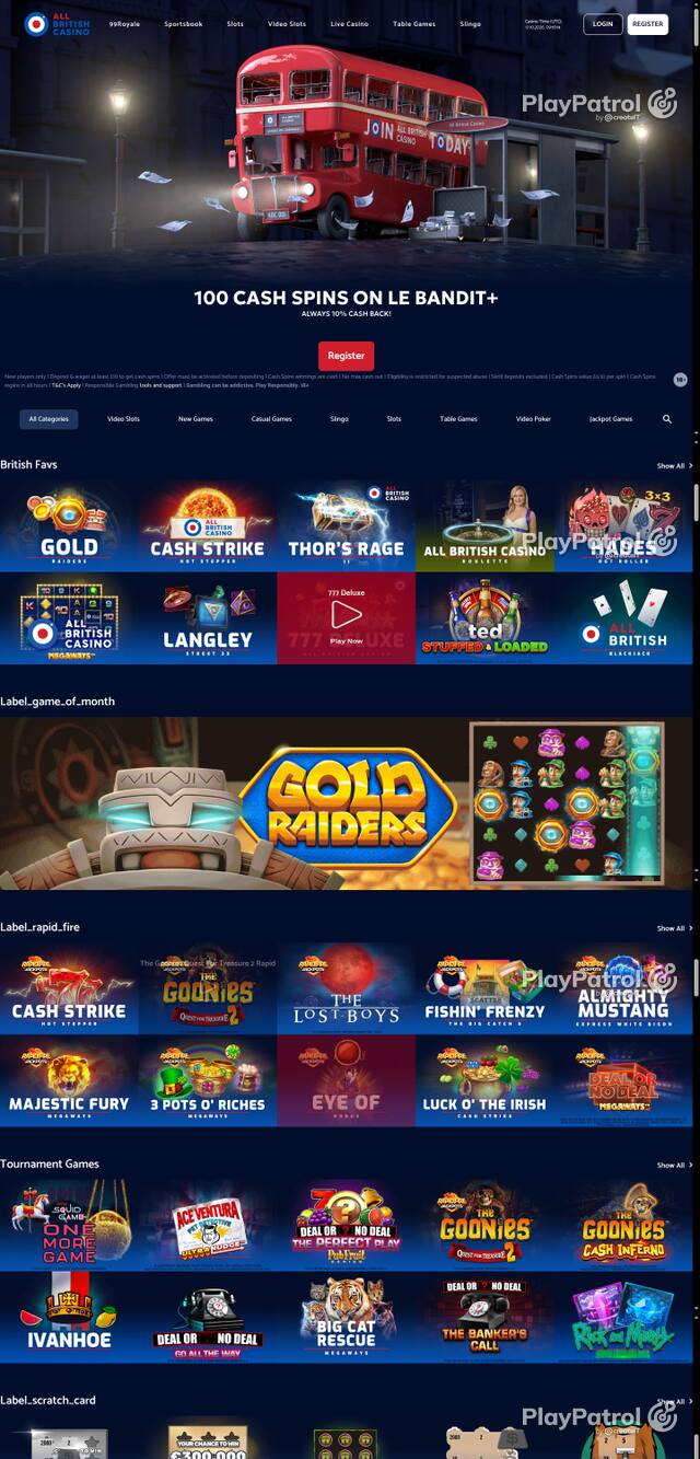 Capture of the front page of All British Casino (allbritishcasino.com) on 17 October 2026