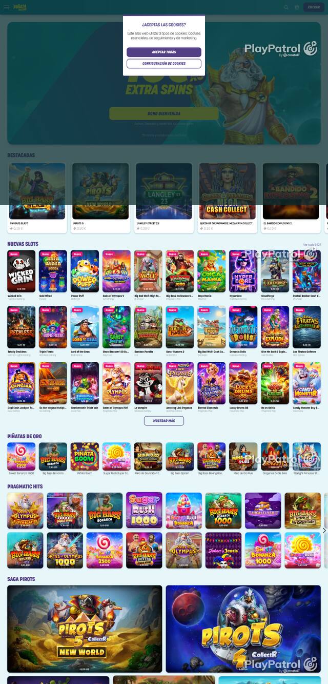 Capture of the front page of Piñata Casino (pinatacasino.es) on 14 October 2026