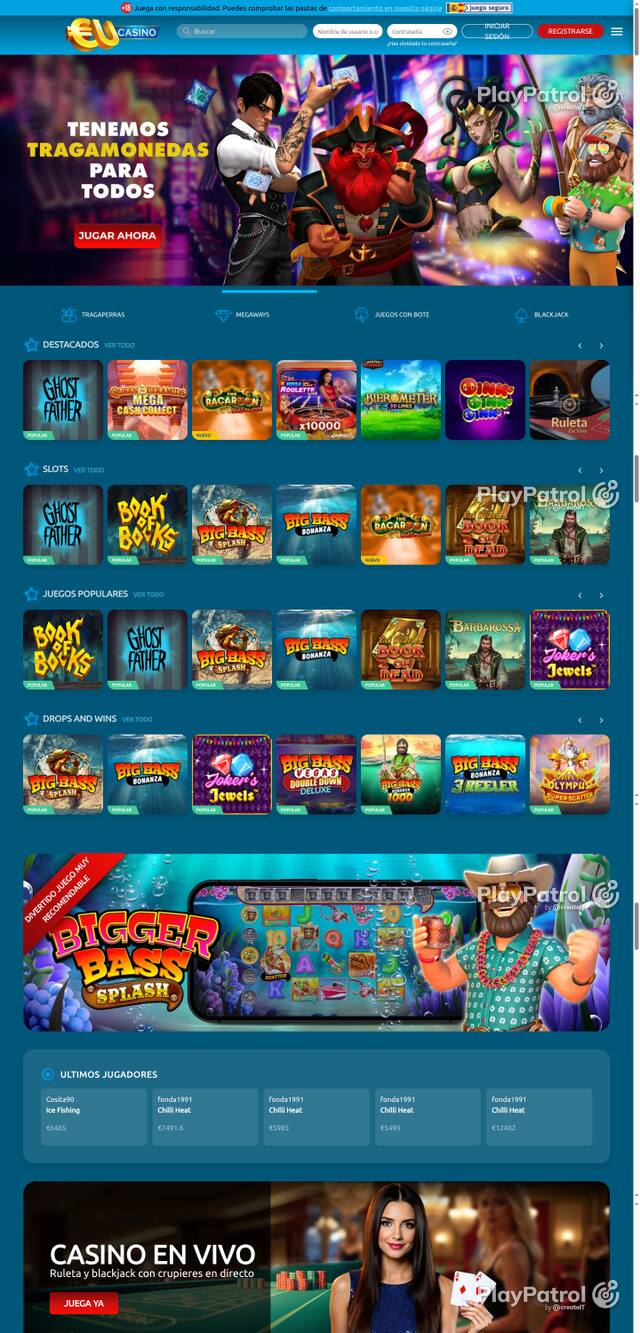Capture of the front page of EU Casino (eucasino.es) on 23 October 2026