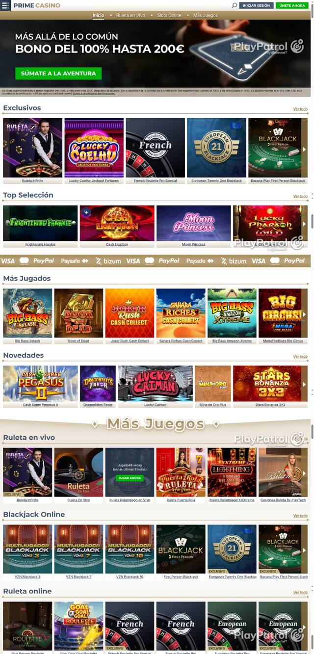 Front page of Prime Casino as captured on 29 October 2026