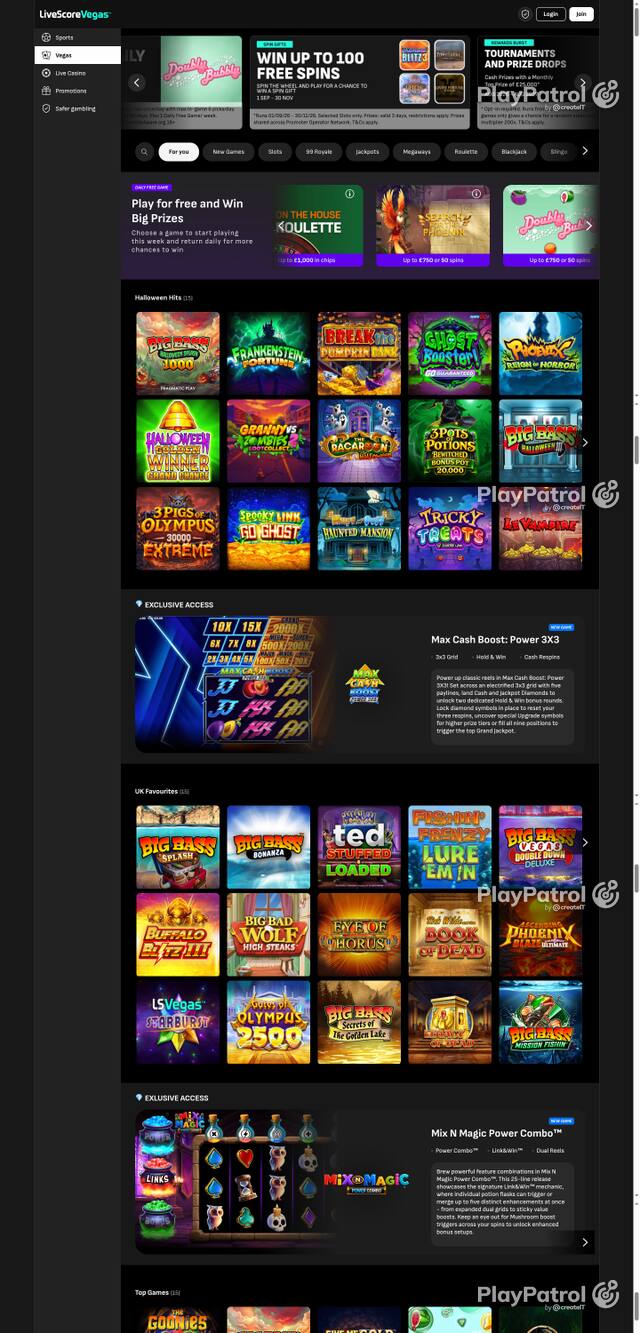 Capture of the front page of LiveScore Vegas (livescorebet.com) on 24 October 2026