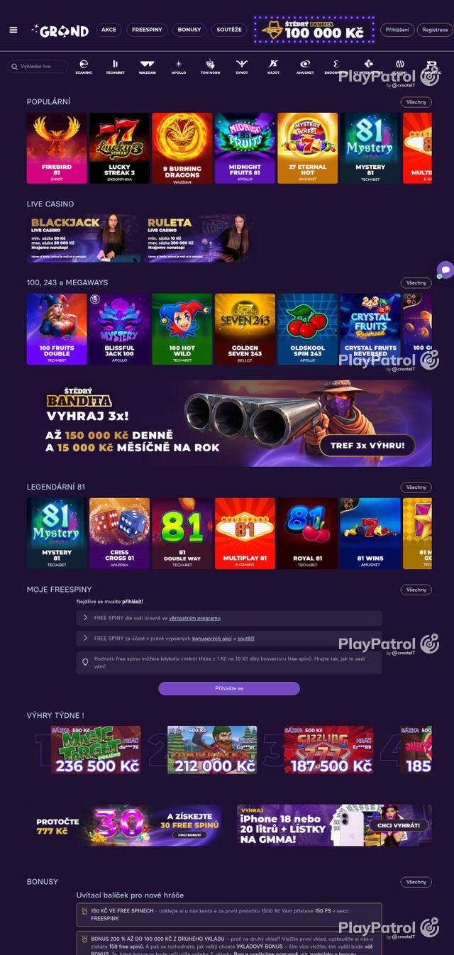 Homepage capture of GrandWin recorded during the scan