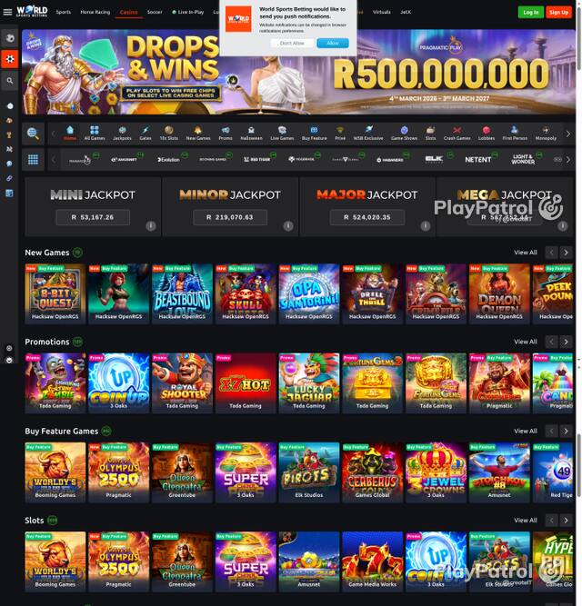 Capture of the front page of worldsportsbetting.co.za (worldsportsbetting.co.za) on 5 October 2026