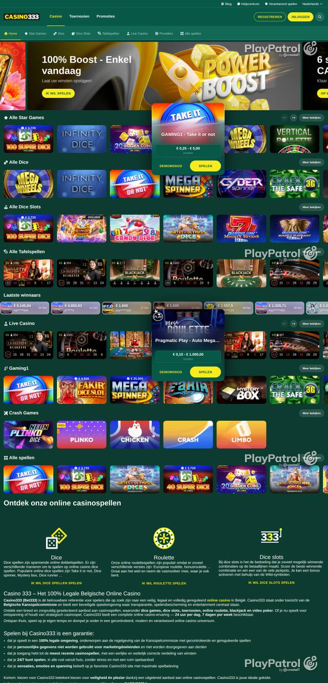 Capture of the front page of casino333.be (casino333.be) on 23 October 2026