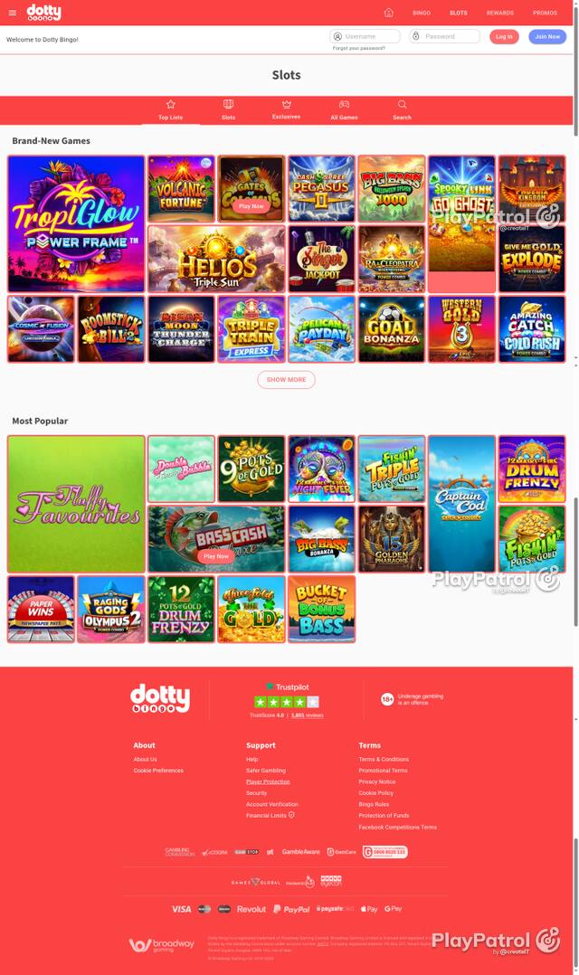 Capture of the front page of Dotty Bingo (dottybingo.com) on 17 October 2026
