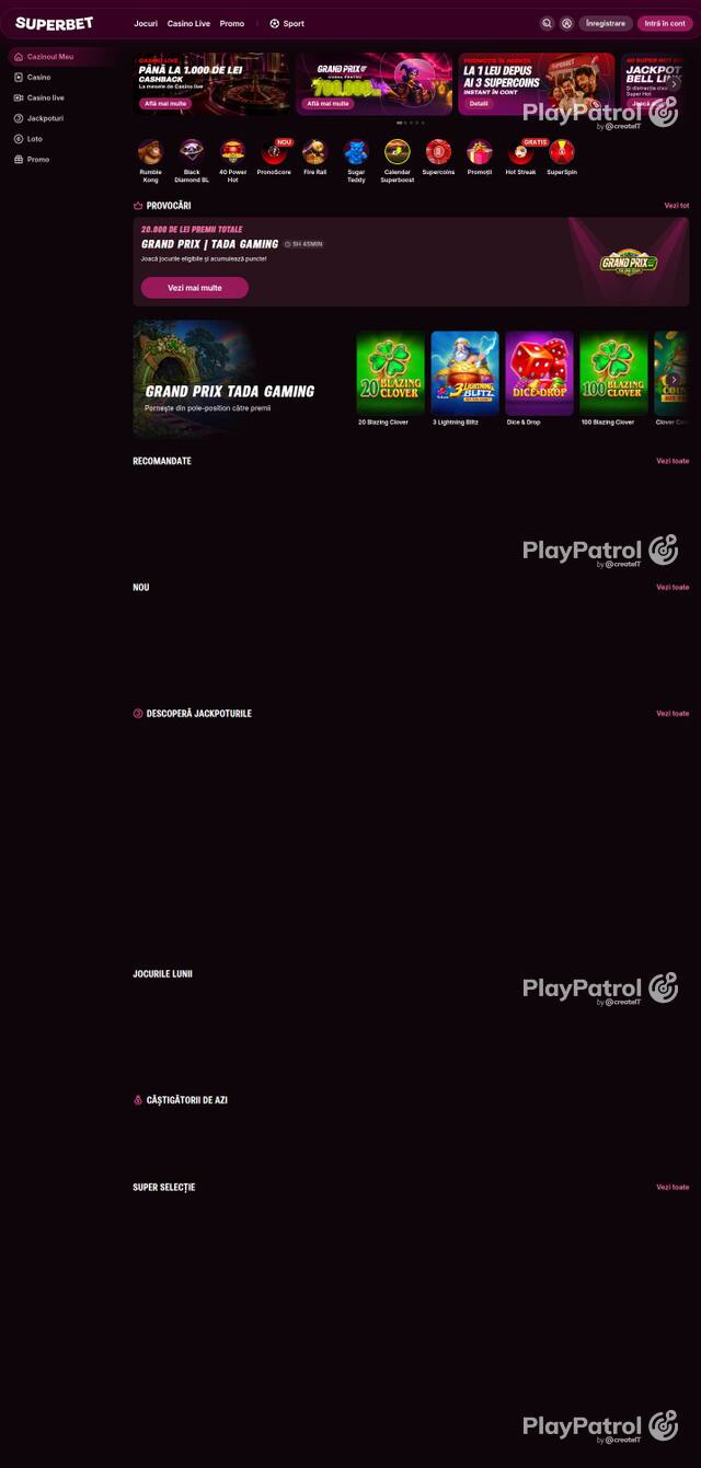Homepage capture of Superbet recorded during the scan