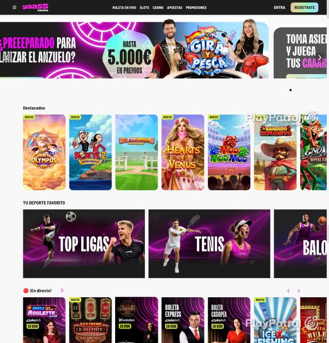 Capture of the front page of Yaass Casino (yaasscasino.es) on 5 October 2026