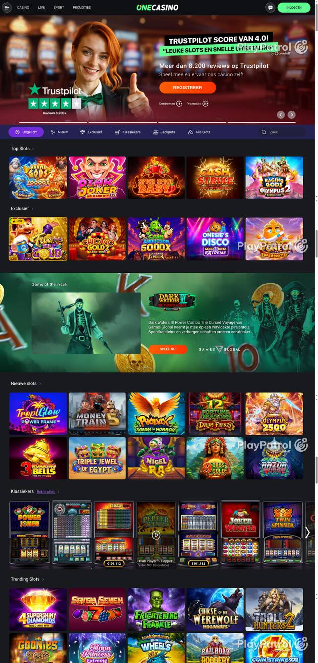 Capture of the front page of One Casino (nl.onecasino.com) on 16 October 2026