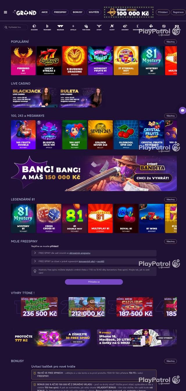 Homepage capture of GrandWin recorded during the scan