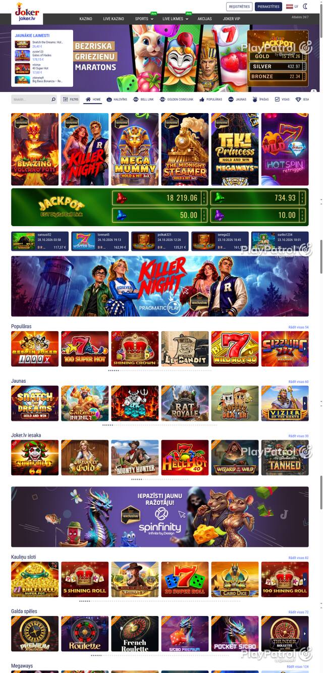 Front page of joker.lv as captured on 28 October 2026