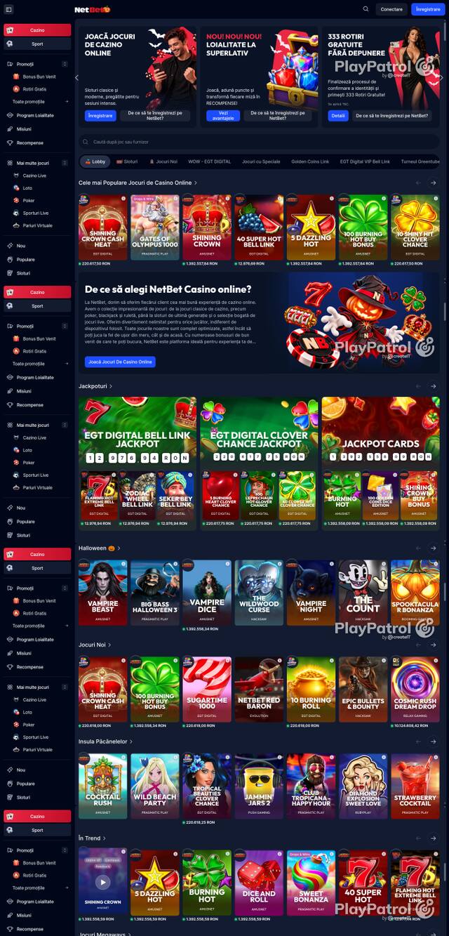 Capture of the front page of NetBet (casino.netbet.ro) on 28 October 2026